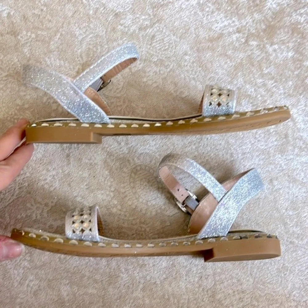 Brand New Link Silver Tone Beaded Embellished Sparkly Ankle Strap Buckle Sandals